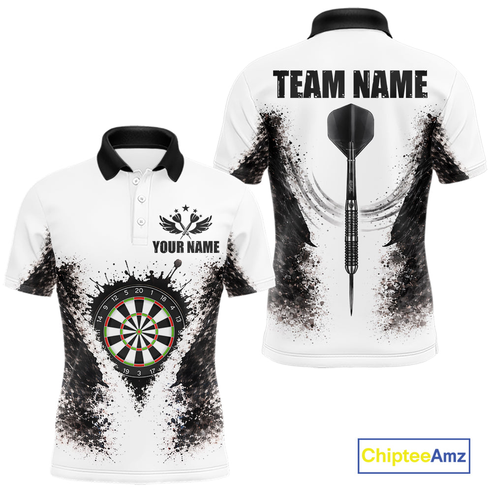 Black And White Splatter Dartboard Men Darts Polo & 1/4-Zip Shirts Custom Outfits Darts Team Jersey NYN3036