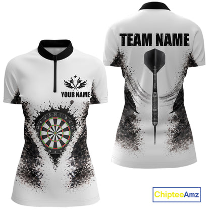 Black And White Splatter Dartboard Women Darts Polo & 1/4-Zip Shirts Custom Outfits Darts Team Jersey NYN3036