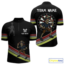 Load image into Gallery viewer, Men's Custom Dart Shirt With Skeleton Holding Dart Arrow And Colorful Dartboard NYN0252