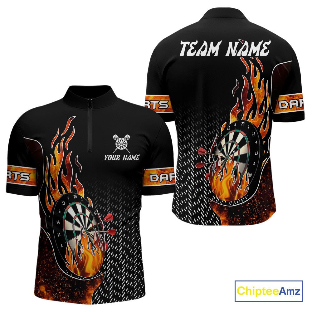 Men's Custom Darts Shirt With Flame Dartboards And Red Dart Arrows NYN0253