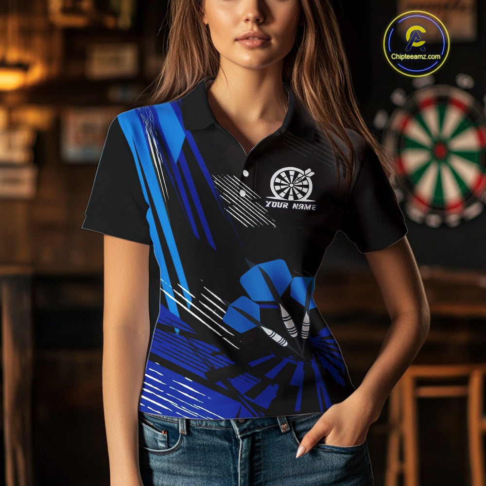 Blue Dart Arrows Grunge Dartboard Women's Darts Shirt - Custom Name For Players NYN0513