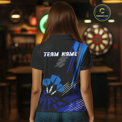 Blue Dart Arrows Grunge Dartboard Women's Darts Shirt - Custom Name For Players NYN0513