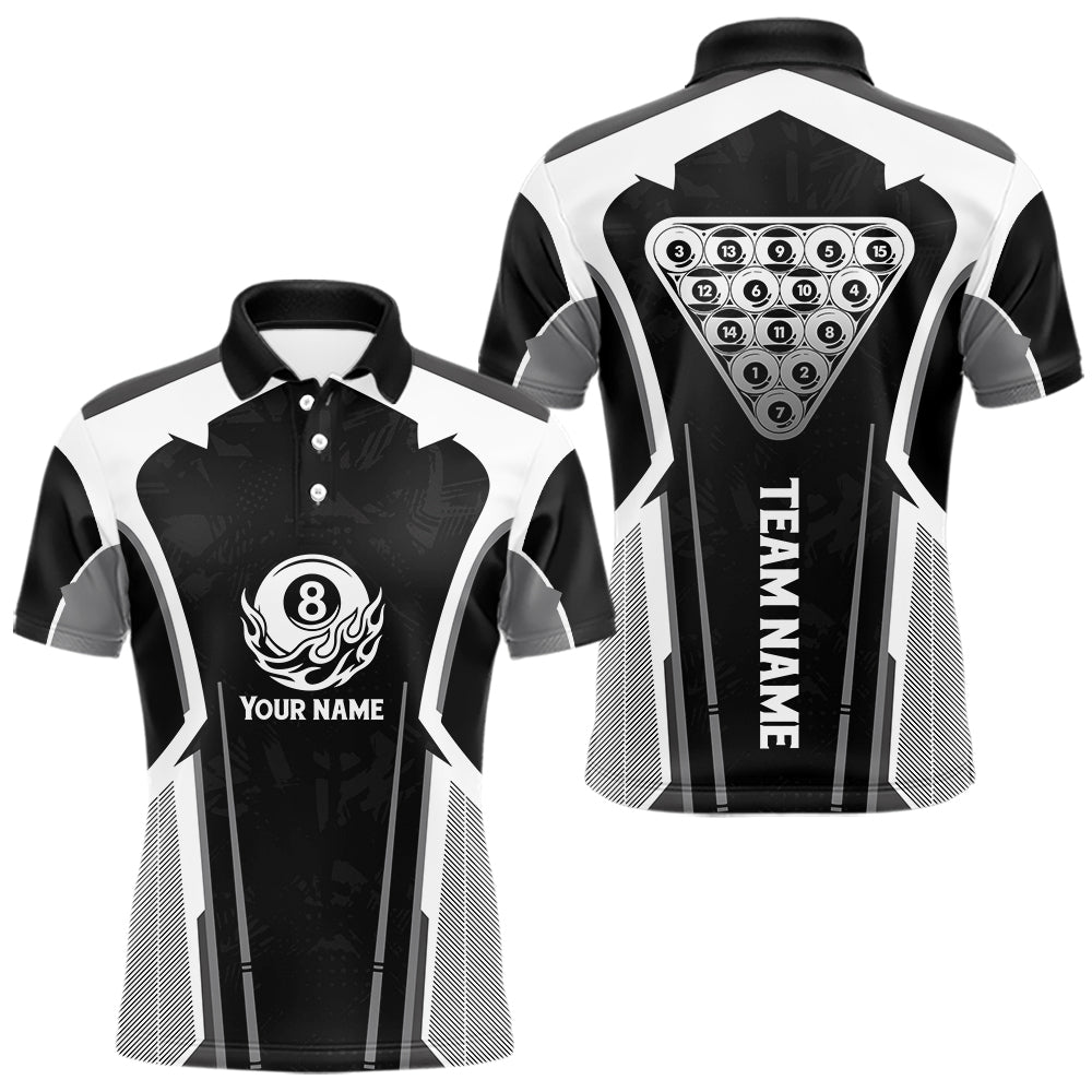 White And Black Billiard Pool Men Polo & 1/4-Zip Team Shirts Custom 8 Ball Billiards Cue Attire NYN2458