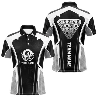 White And Black Billiard Pool Men Polo & 1/4-Zip Team Shirts Custom 8 Ball Billiards Cue Attire NYN2458