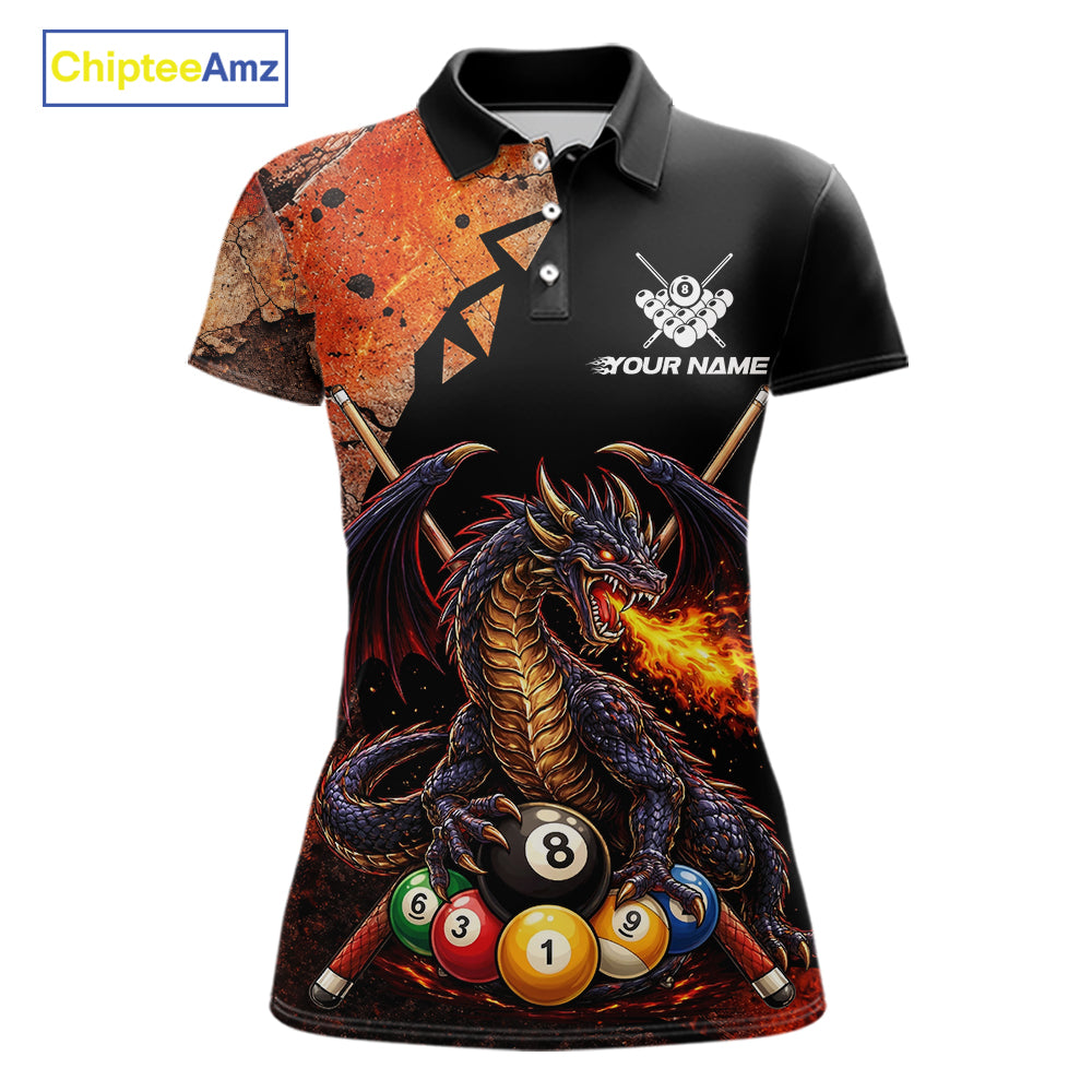 Orange Grunge Dragon Flame 8 Ball Pool Billiard Shirt For Women Custom Billiards Team Attire NYN3046