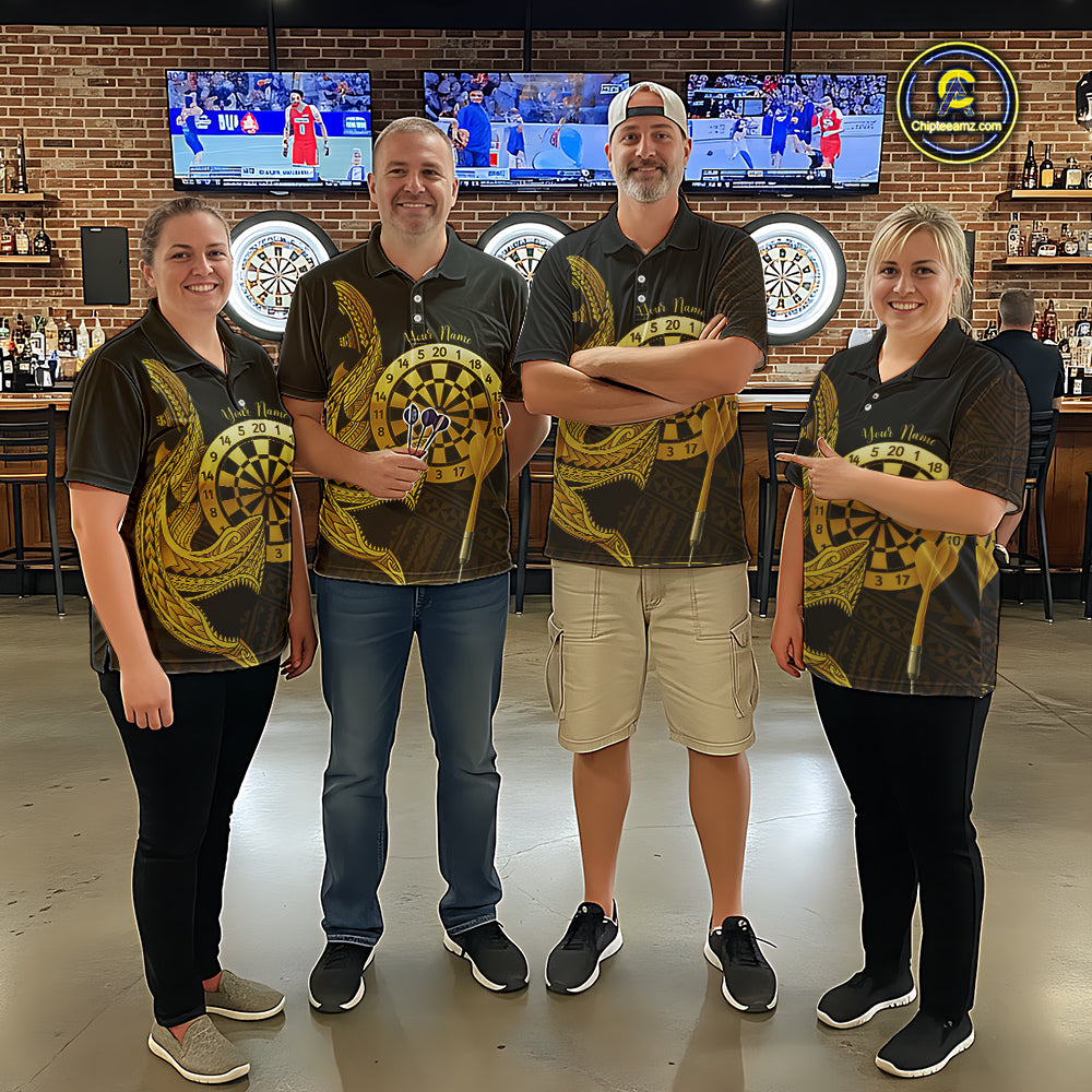 Personalized Gold Tribal Shark Custom Darts Polo Shirts For Women Tribal Dart League Jerseys NYN2183