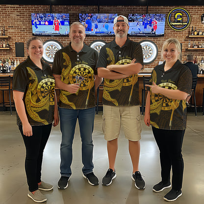 Personalized Gold Tribal Shark Custom Darts Polo Shirts For Women Tribal Dart League Jerseys NYN2183