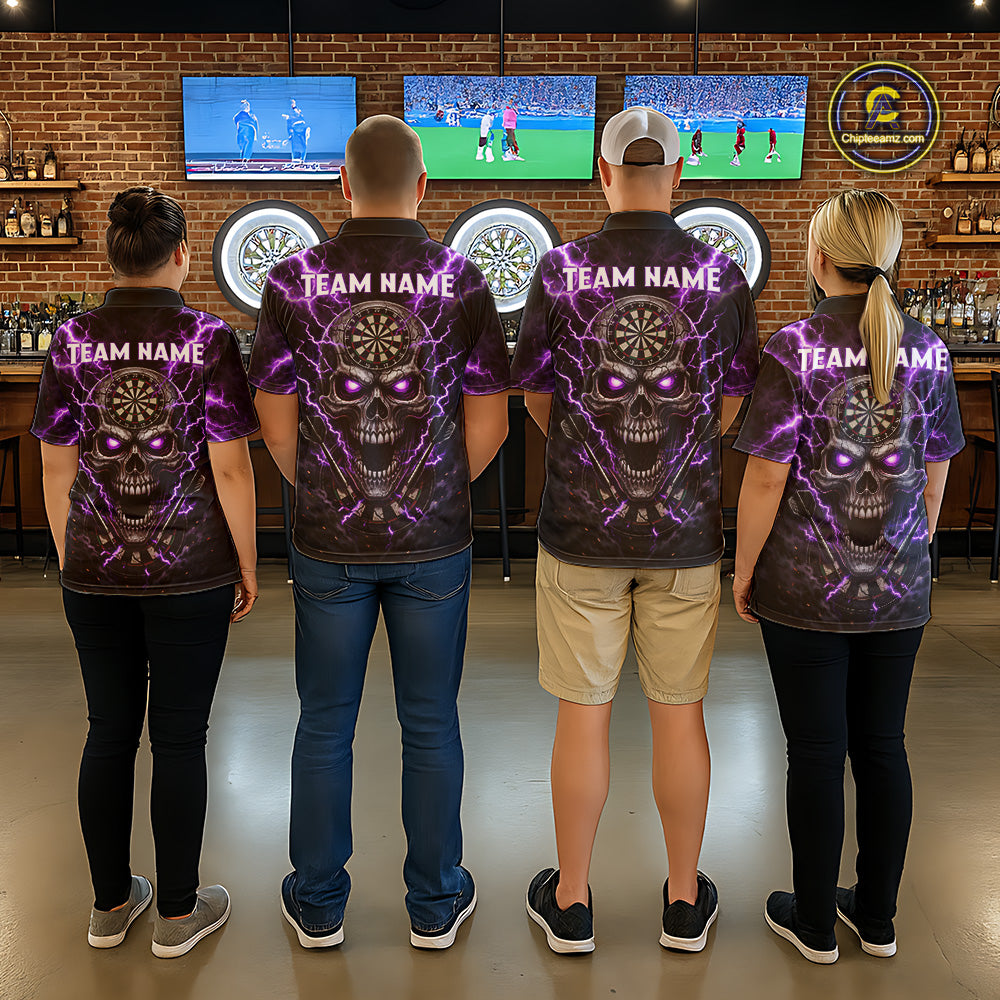 Thunder Lightning Purple Cracked Skull Dartboard Dart Polo Shirts For Men Custom Dart Team Shirts NYN2676