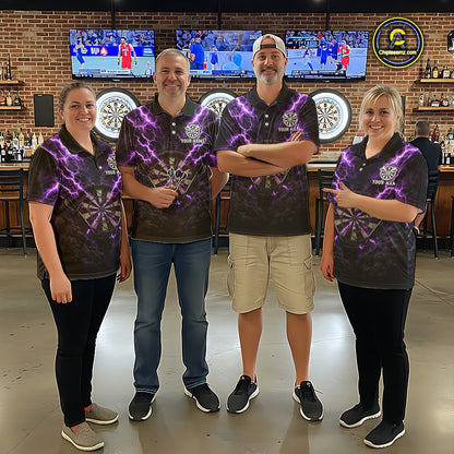 Thunder Lightning Purple Cracked Skull Dartboard Dart Polo Shirts For Men Custom Dart Team Shirts NYN2676