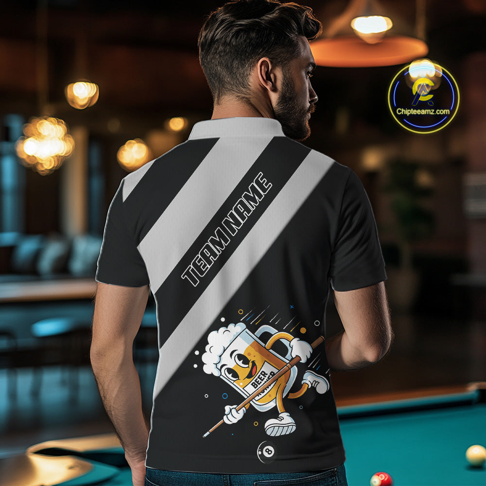 Black Grey Funny Beer Runner 8 Ball Men Billiards Shirt Personalized Pool Balls Billiard Team Names NYN2680