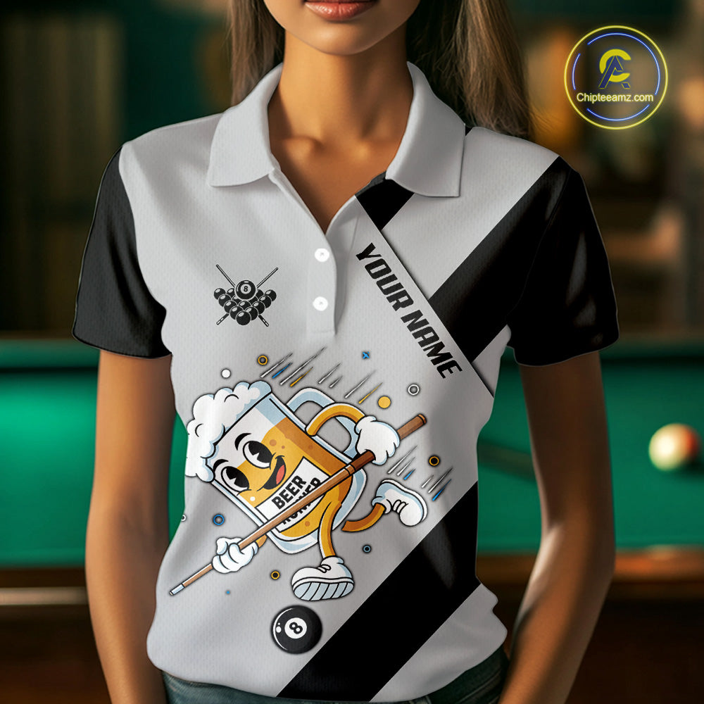 Black Grey Funny Beer Runner 8 Ball Women Billiards Shirt Personalized Pool Balls Billiard Team Names NYN2680