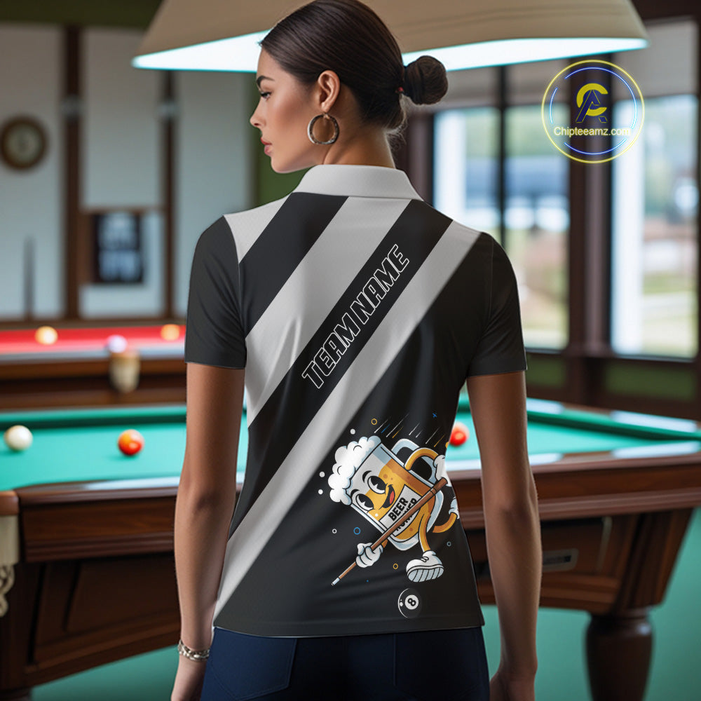 Black Grey Funny Beer Runner 8 Ball Women Billiards Shirt Personalized Pool Balls Billiard Team Names NYN2680