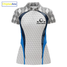 Load image into Gallery viewer, Blue And Grey Argyle Polo Golf Shirts For Women Custom White Ball Golf Team Attire For Golfers NYN3058