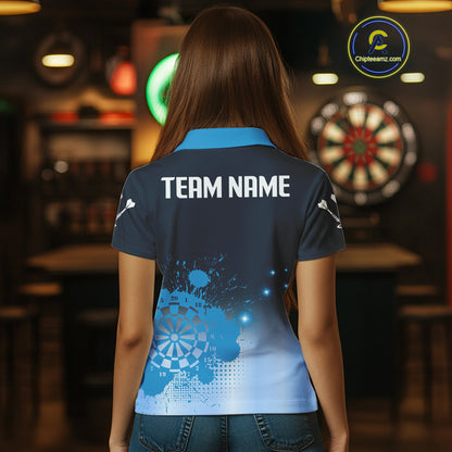 Women's Personalized Darts Shirt With Blue Gradient Splash Dartboard, Darts Jersey NYN0267