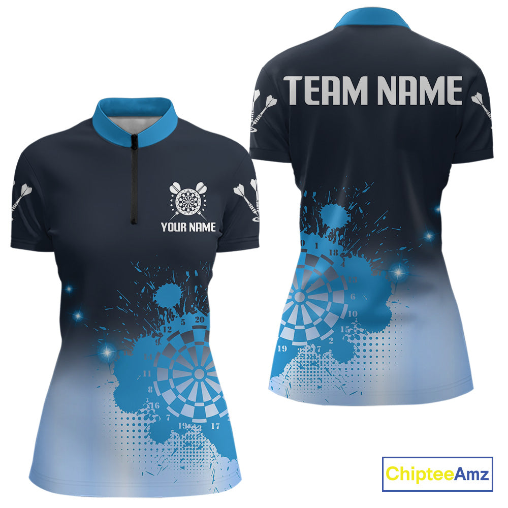 Women's Personalized Darts Shirt With Blue Gradient Splash Dartboard, Darts Jersey NYN0267