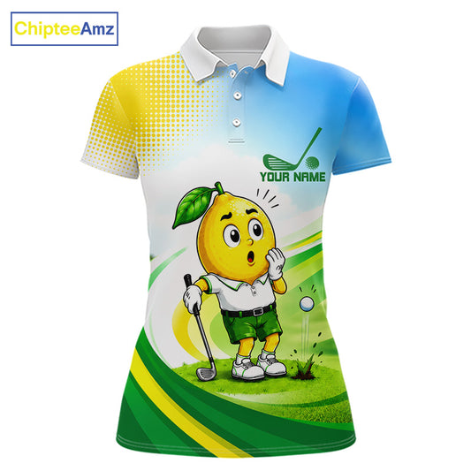 Women's funny lemon golf polo shirt mockup personalized matching couples golf shirt