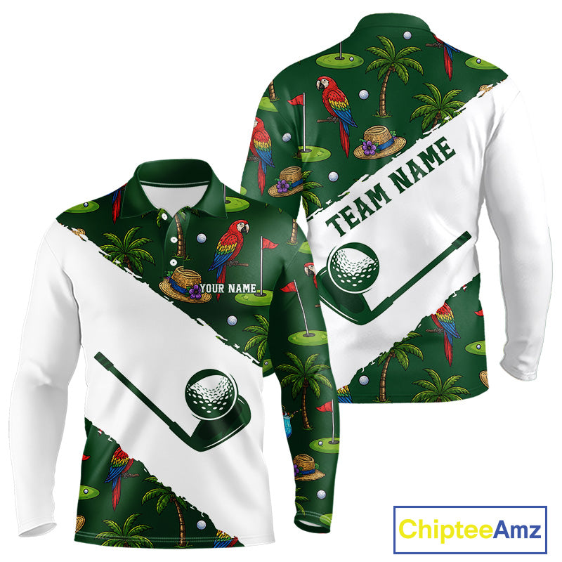 Men's parrot palm tree golf polo shirt mockup tropical golf apparel