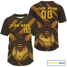 Load image into Gallery viewer, Custom Brown And Yellow Bee Grunge Baseball Shirt For Men Authentic Baseball Jersey NYN1392