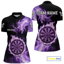 Load image into Gallery viewer, Custom Black And Purple Flames Dartboard Dart Women Quarter-Zip Jerseys Outfits Dart Team Shirt NYN1661