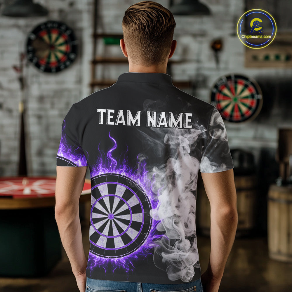 Custom White Smokes Purple Flames Dartboard Dart Men Polo Jerseys Dart Team Shirt NYN1669
