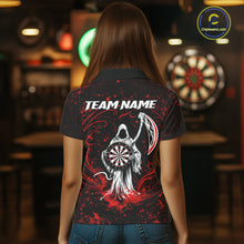 Load image into Gallery viewer, Black &amp; Red Splatter Grim Reaper Hold Dartboard Dart Polo Shirts For Women Custom Dart Team Shirts NYN2681