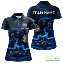 Load image into Gallery viewer, Blue Smoking Grim Reaper Dartboard Dart  Polo Shirts For Women Custom Multiskull Dart Team Shirts NYN2683