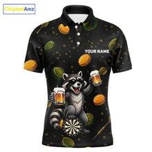 Load image into Gallery viewer, Men's beer and raccoon dart polo shirt mockup funny dart team jersey