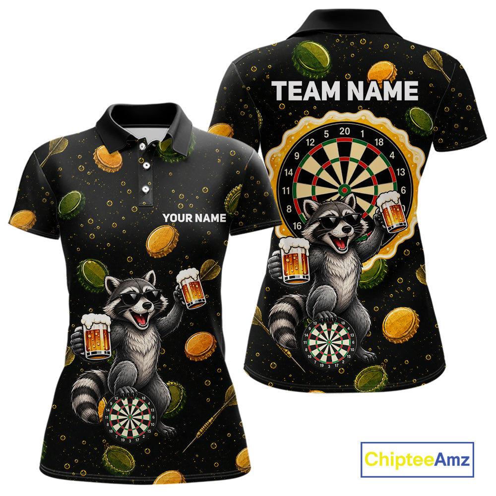 Women's beer and raccoon dart polo shirt mockup funny dart team jersey