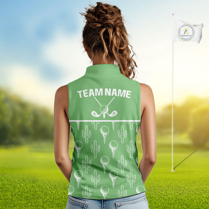 Personalized Desert Cactus Green Pattern Womens Golf Sleeveless Polo Shirts Custom Funny Cactus Golf Gifts NYN2844