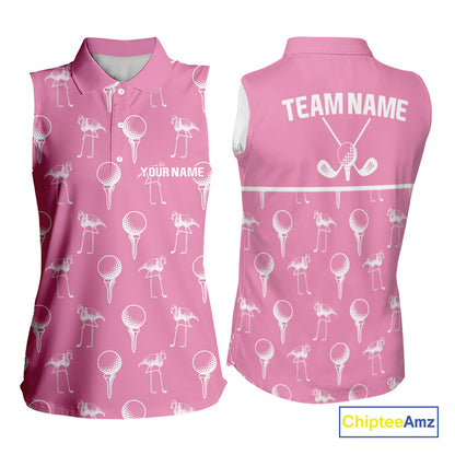 Personalized Flamingo Pink Pattern Womens Golf Sleeveless Polo Shirts Custom Funny Flamingo Golf Gifts NYN2845