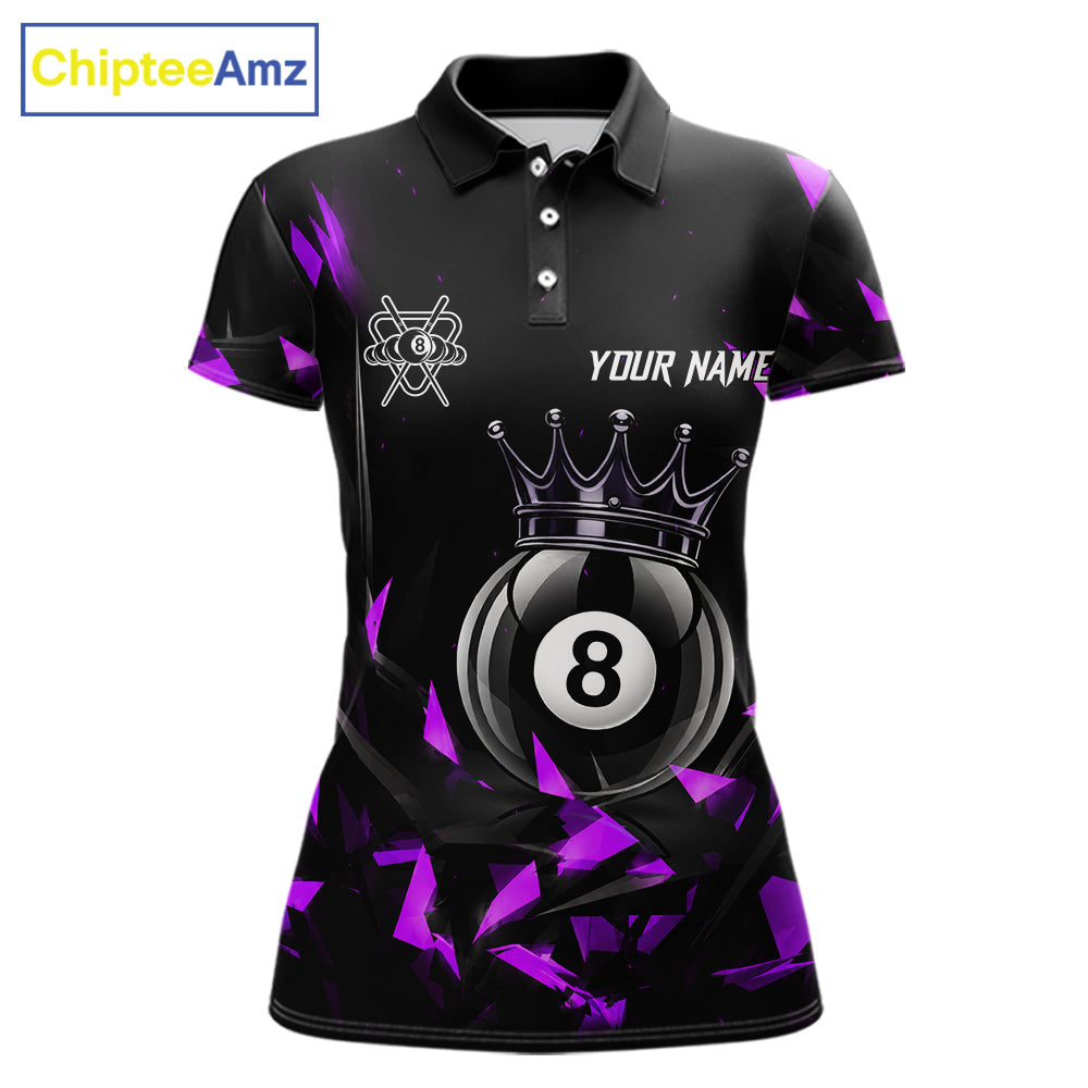 Black And Purple Geometric Crown 8 Ball Billiard Pool Shirt For Women Custom Billiard Team Jersey NYN3217