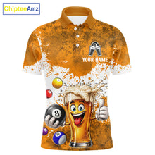 Load image into Gallery viewer, Funny Beer 8 Ball Mens Billiard Shirt Custom White Yellow Splatter Paint Billiard Pool Team Clothing NYN3223