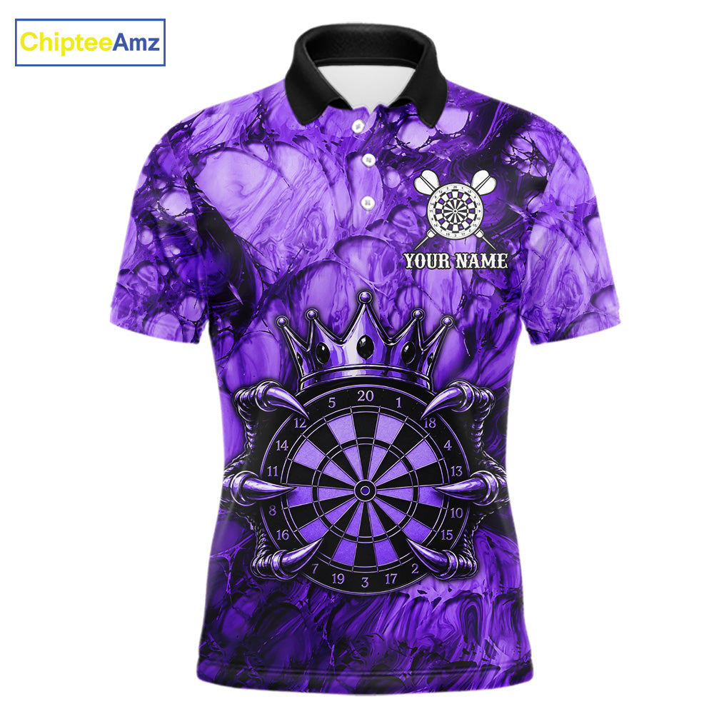 Purple Crown Dartboard Claws Skull men's dart polo shirt custom dart team jersey, personalized dart uniform, tournament dart apparel