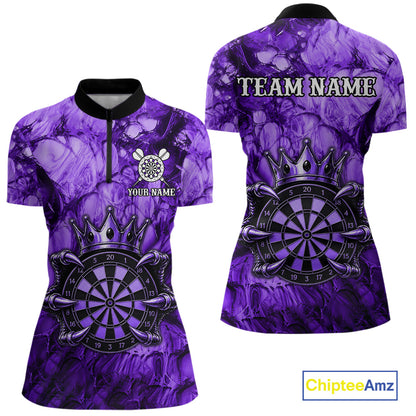 Purple Crown Dartboard Claws Skull women's quarter zip dart jersey personalized dart team uniform