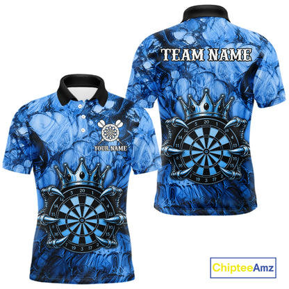 Blue Crown Dartboard Claws Skull men's dart polo shirt custom dart team uniform, professional dart jersey, custom name apparel