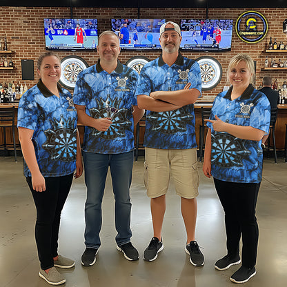 Men women dart team wearing Blue Crown Dartboard professional dart team jerseys