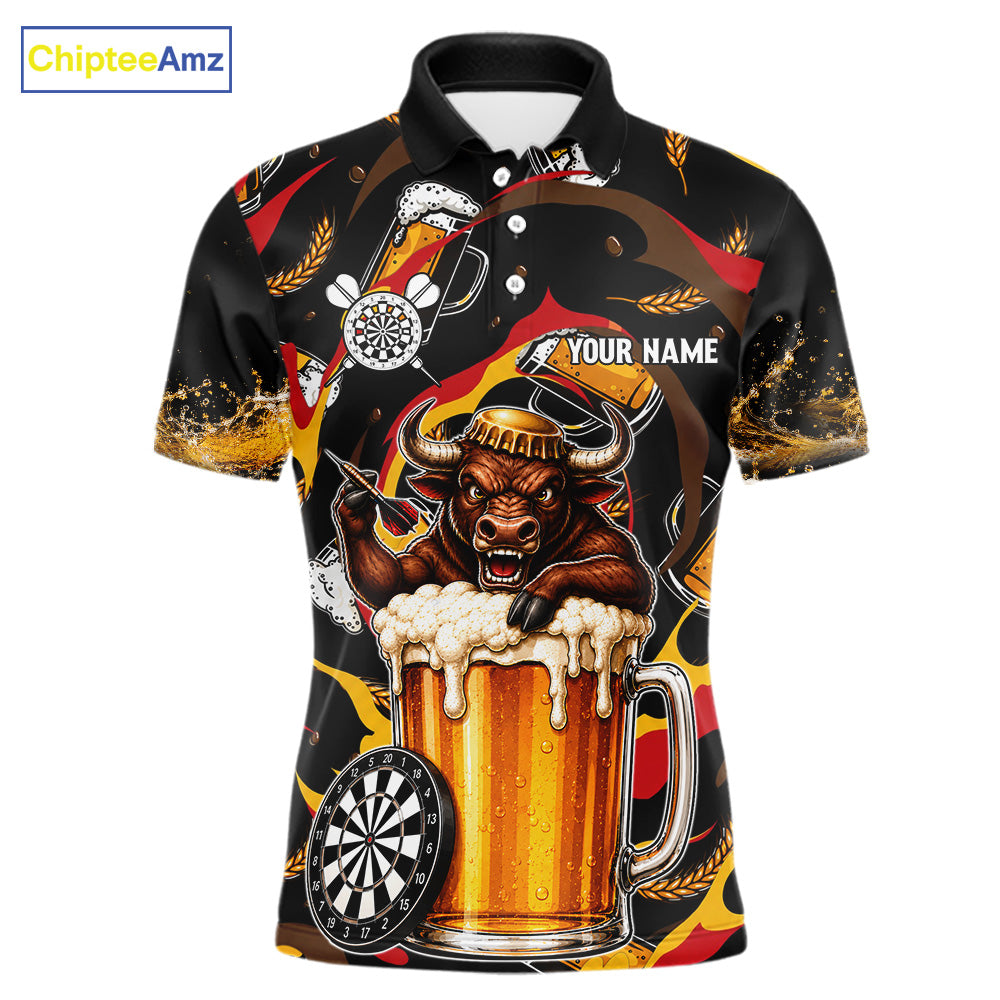 Angry Bull Beer men's dart polo shirt personalized dart jersey, custom dart team uniform, tournament dart shirt