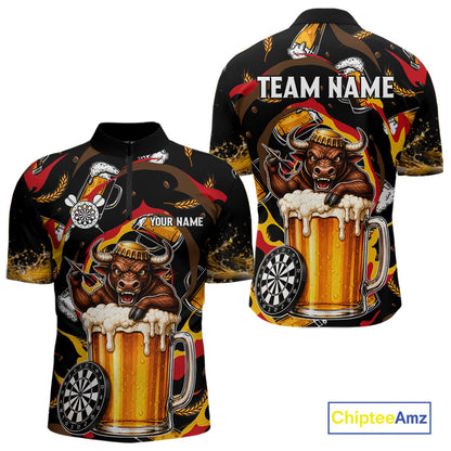 Angry Bull Beer men's quarter zip dart jersey custom dart team uniform, professional dart league apparel