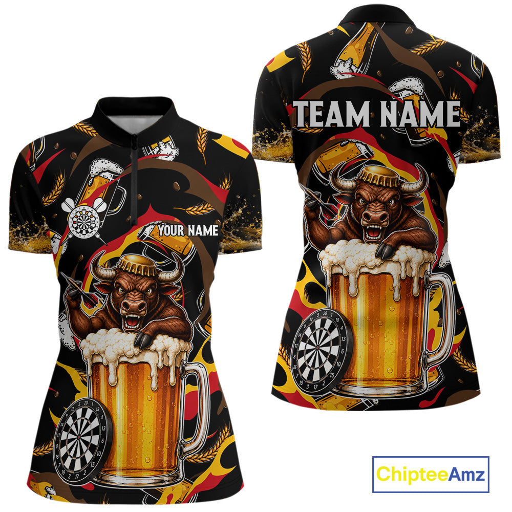 Angry Bull Beer women's quarter zip dart jersey custom dart team uniform