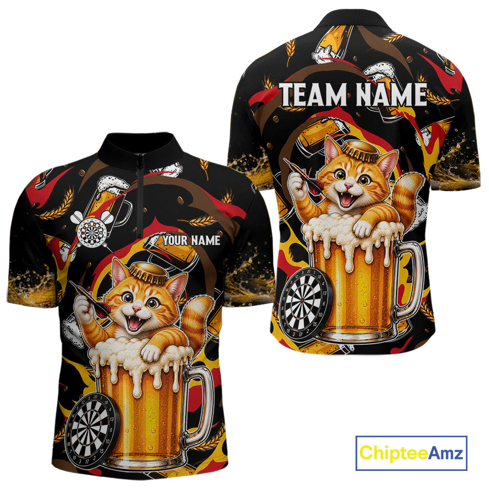 Cool Cat Beer men's quarter zip dart shirt personalized dart league jersey, tournament dart apparel