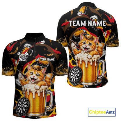 Cool Cat Beer men's quarter zip dart shirt personalized dart league jersey, tournament dart apparel