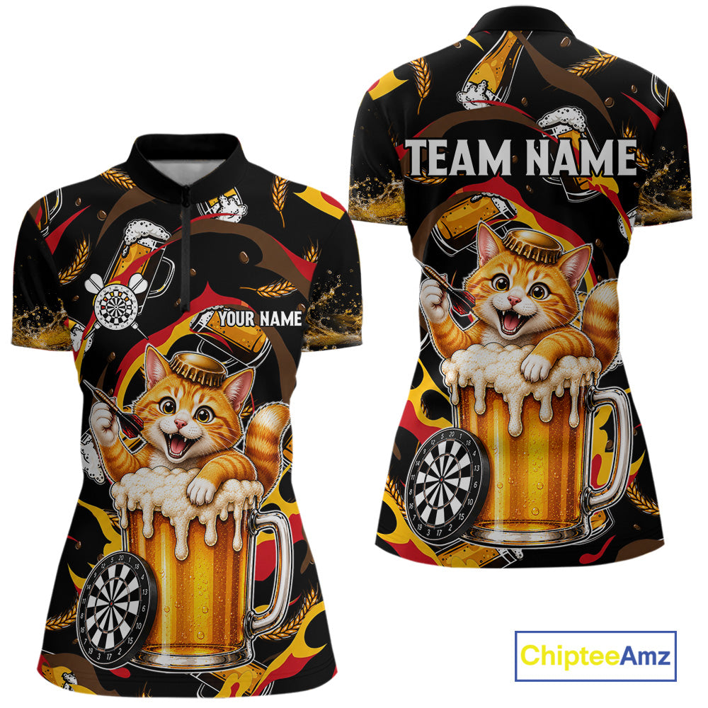Cool Cat Beer women's quarter zip dart shirt personalized dart league jersey