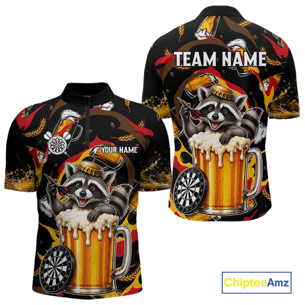 Raccoon Beer men's quarter zip dart jersey custom dart tournament apparel, personalized dart uniform