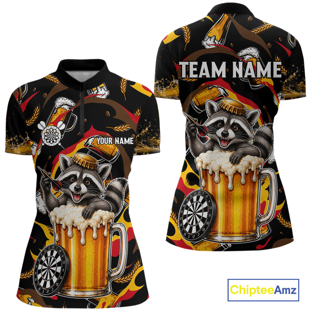 Raccoon Beer women's quarter zip dart jersey custom dart tournament apparel