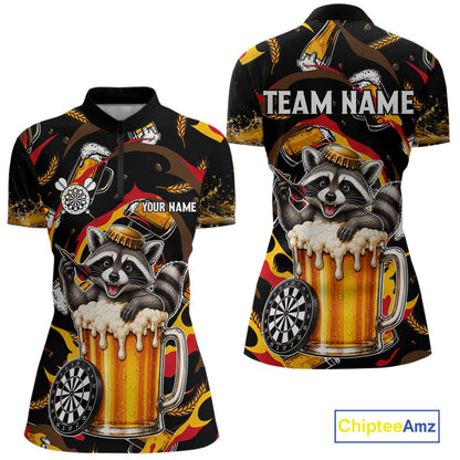 Raccoon Beer women's quarter zip dart jersey custom dart tournament apparel