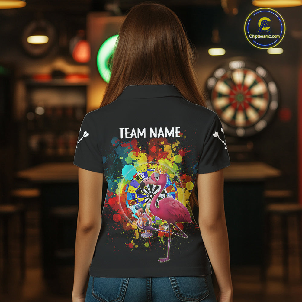 Custom Funny Colorful Crown Flamingo Women Darts Polo League Shirts Splatter Dart Jerseys NYN2209