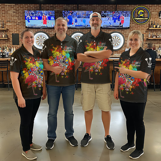 Custom Funny Colorful Crown Flamingo Women Darts Quarter-Zip League Shirts Splatter Dart Jerseys NYN2209