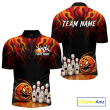Load image into Gallery viewer, Funny Angry Ball &amp; Pins Mens Bowling Shirt Custom Fire Flame Team Bowling Jersey For Bowlers NYN3232
