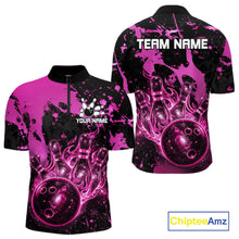 Load image into Gallery viewer, Black and Pink Galaxy men's quarter zip bowling shirt custom team bowling jersey, league bowling apparel