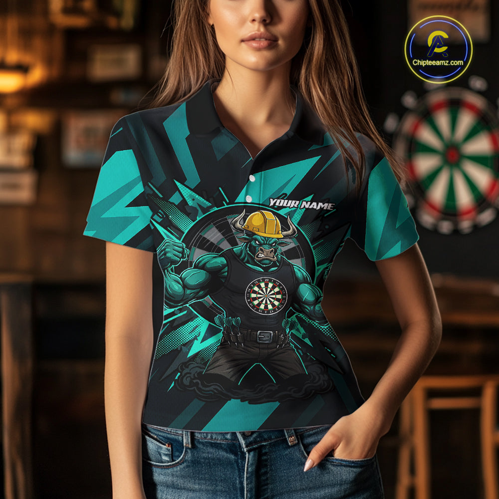 Turquoise Funny Muscle Bull Dartboard Custom Funny Darts Polo Shirt For Women Dart Jerseys NYN1955
